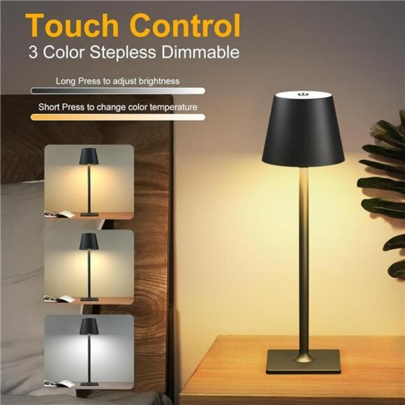 Rechargeable cordless LED table lamp dimmable portable light for indoor outdoor - Picture 2 of 8